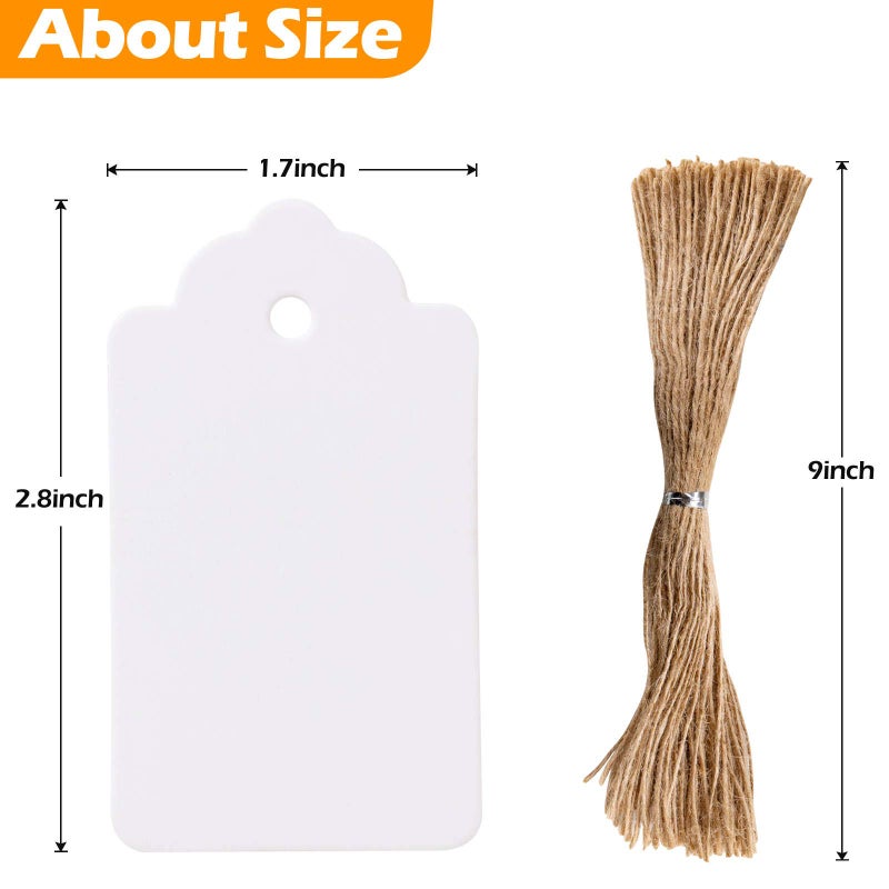 Primbeeks 200pcs Premium White Gift Tags with 200 Root Natural Jute Twine, Blank Gift Tags with String, Gift Labels for Wedding Christmas Day Thanksgiving - Image 2